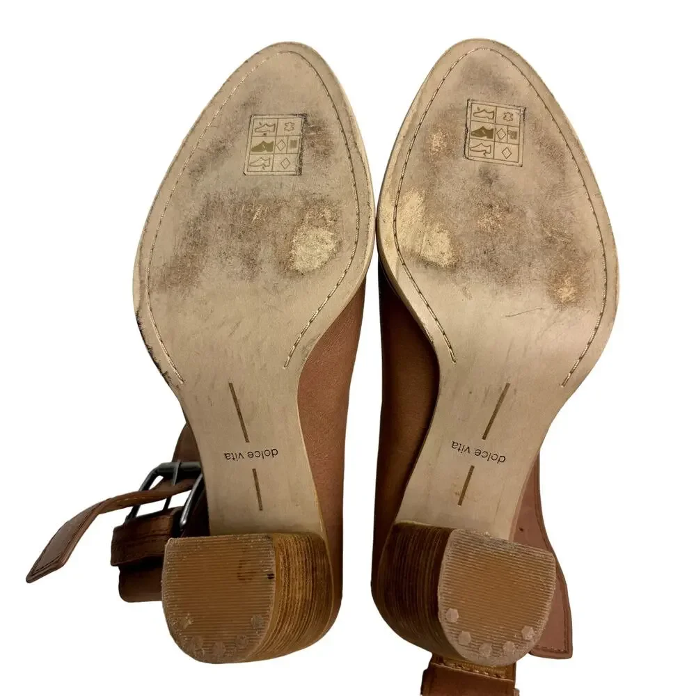Women's Dolce Vita Camel Jacklyn Booties Buckle Closure Stacked‎ Heel Shoes 91/2